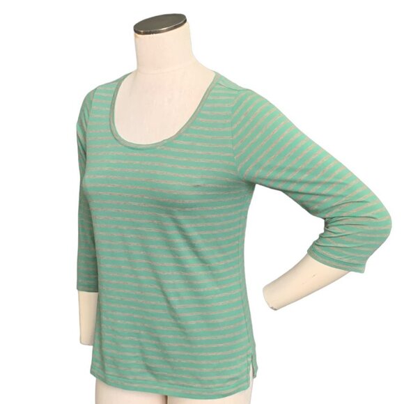 "Tommy Bahama Relax" Green Striped 3/4 Sleeve Scoop Neck Tee Top Sz M #104B - Picture 4 of 7